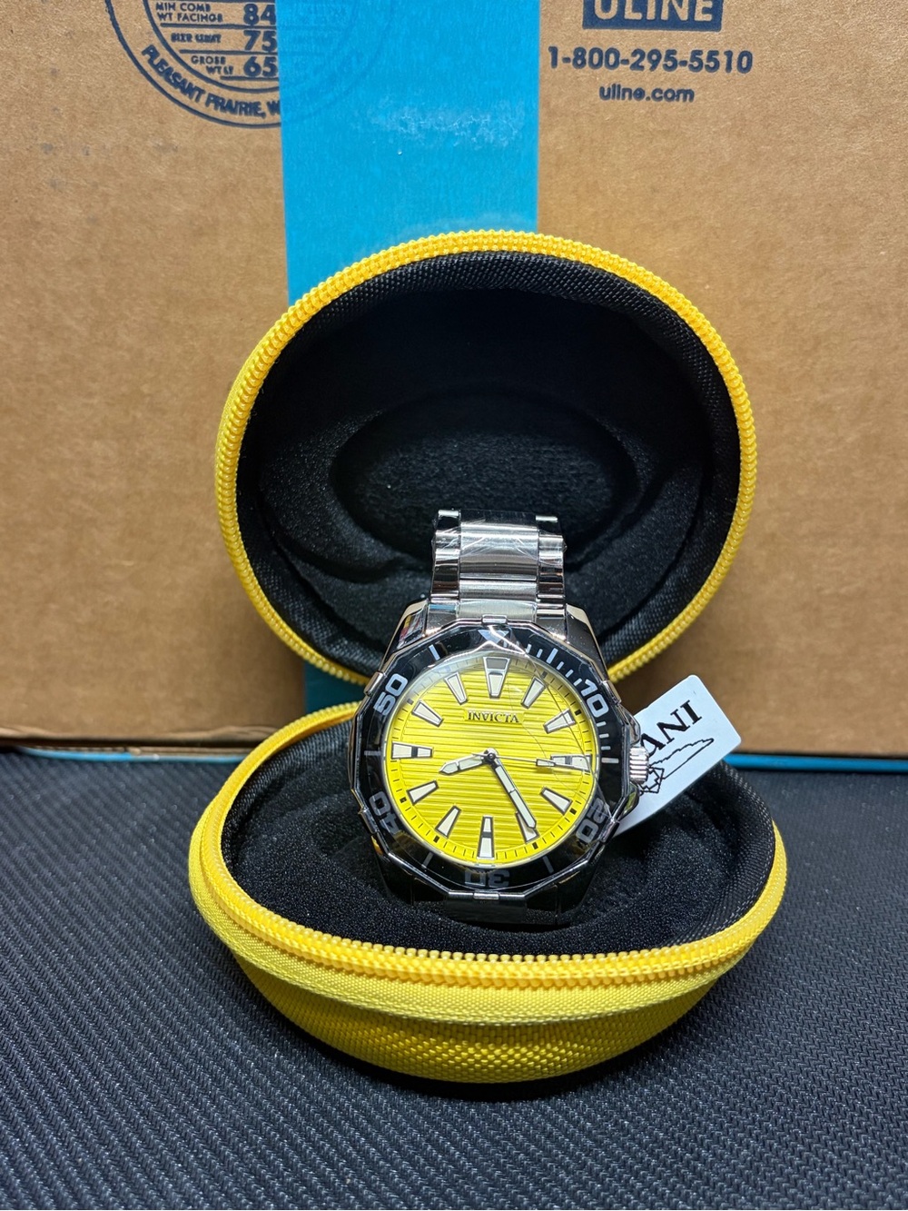 Invicta Men’s Pro Diver Meridian 46mm Yellow Dial Watch (Model: 001-GA-M-101)